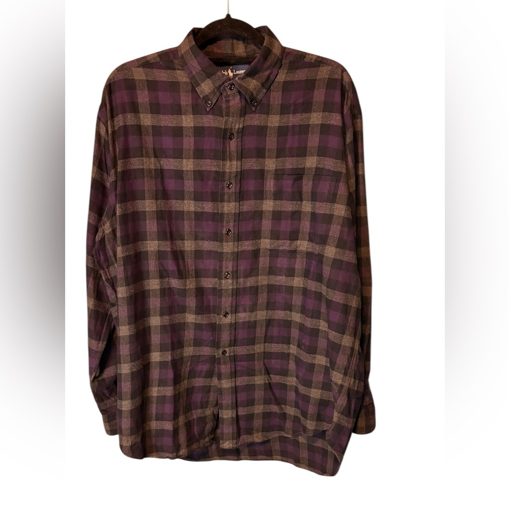 Ralph Lauren Purple Black Plaid Button Down Shirt Cotton Size Large